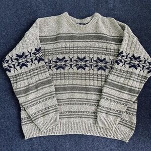 Vintage Trader Bay Sweater Mens XL Gray Fair Isle Knit Crewneck Pullover USA
